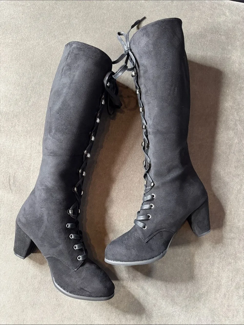 Tall Black Faux Suede Lace-Up Women’s Boots Gothic Size 8.5 (41) NEW